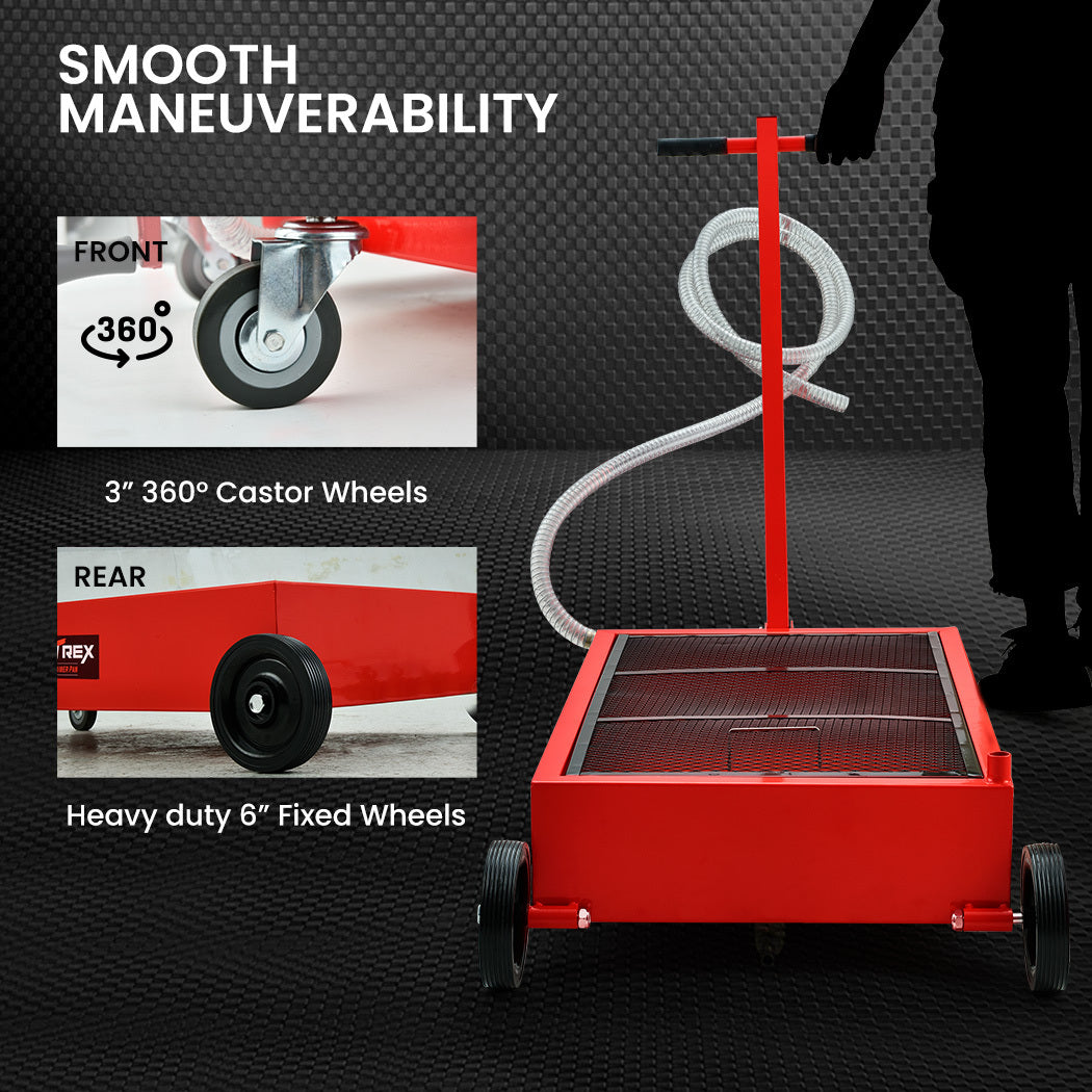 76L Low Level Mobile Truck Waste Oil Fluid Drainer Pan, Hand Pump, for Workshop