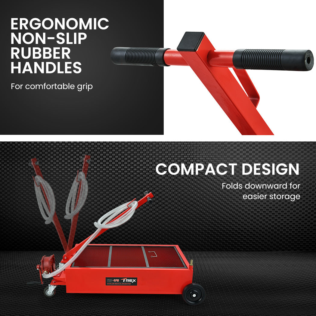 76L Low Level Mobile Truck Waste Oil Fluid Drainer Pan, Hand Pump, for Workshop