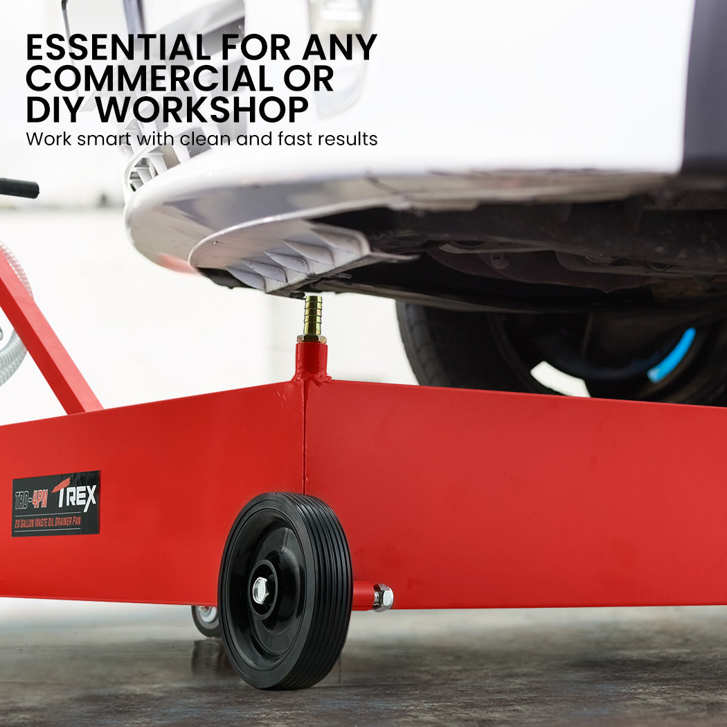 76L Low Level Mobile Truck Waste Oil Fluid Drainer Pan, Hand Pump, for Workshop