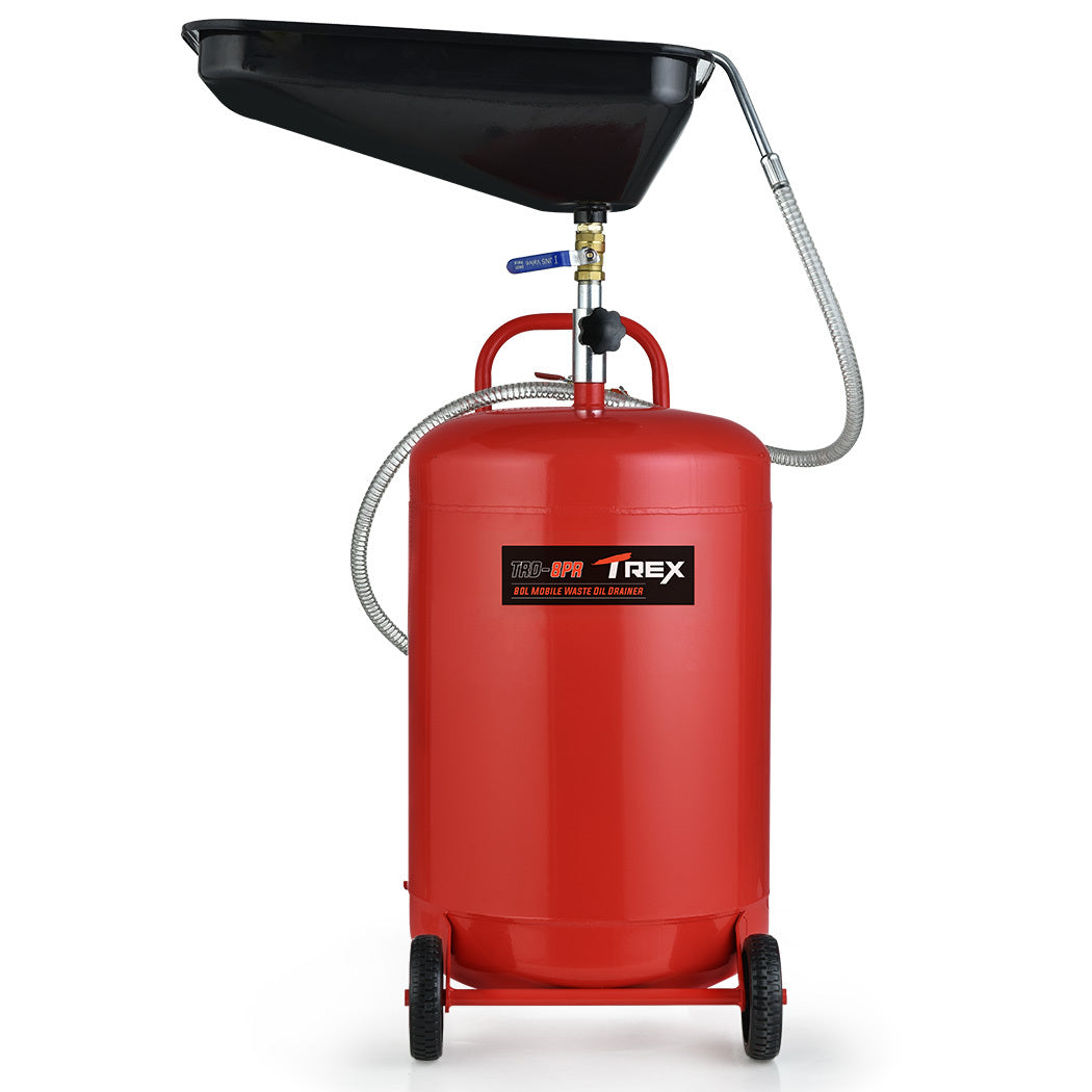 80L Mobile Waste Oil Drainer, Telescopic, with Air Compressor Fitting, for Workshop