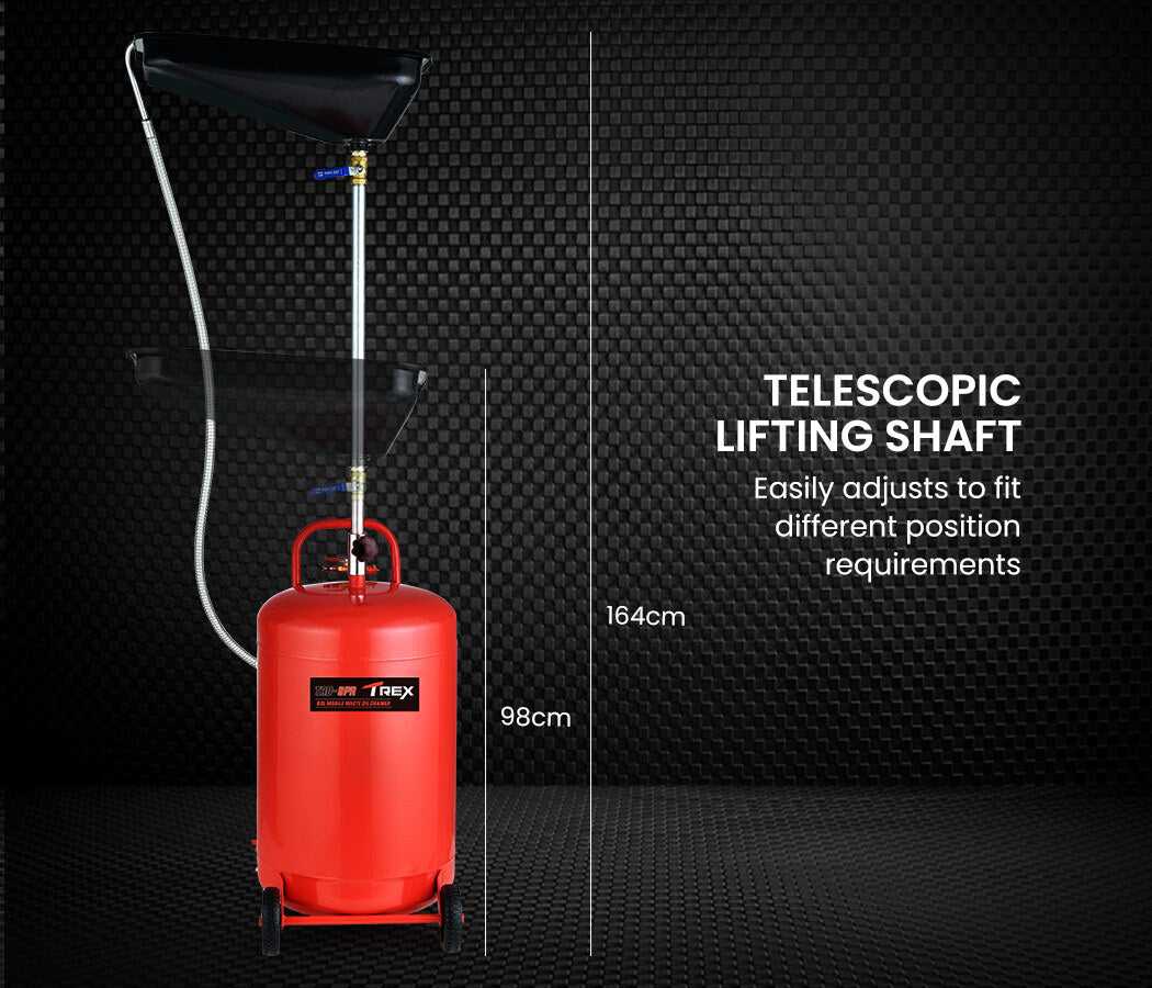 80L Mobile Waste Oil Drainer, Telescopic, with Air Compressor Fitting, for Workshop