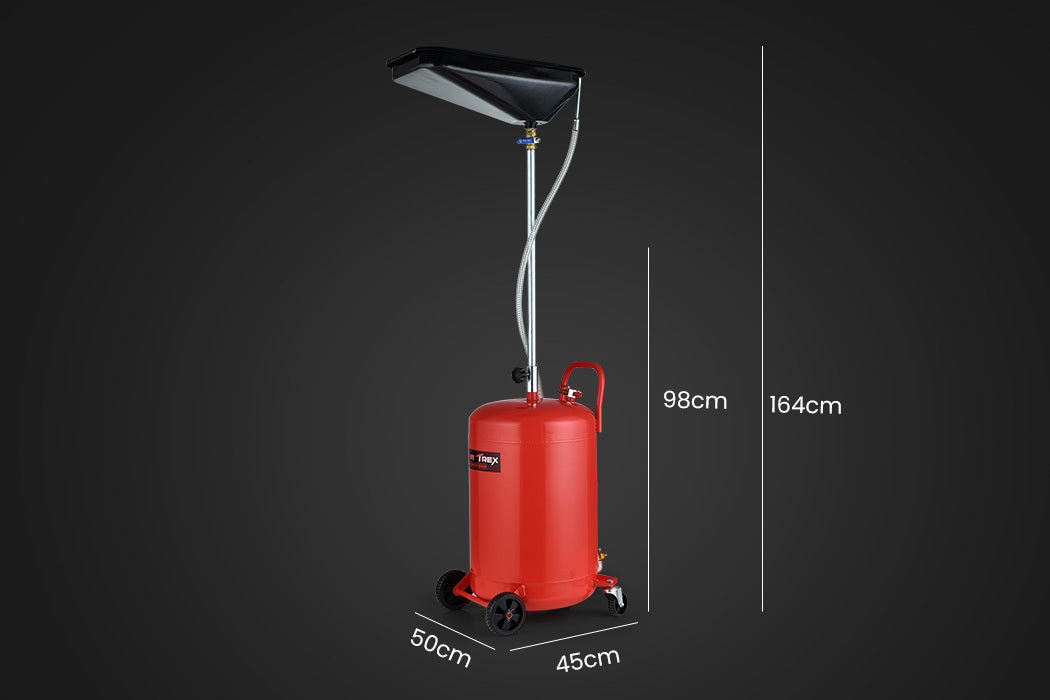 80L Mobile Waste Oil Drainer, Telescopic, with Air Compressor Fitting, for Workshop