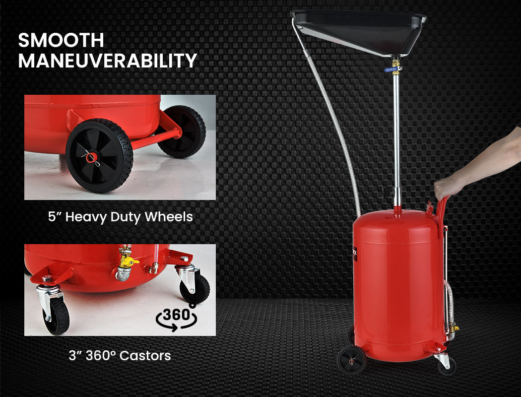 80L Mobile Waste Oil Drainer, Telescopic, with Air Compressor Fitting, for Workshop