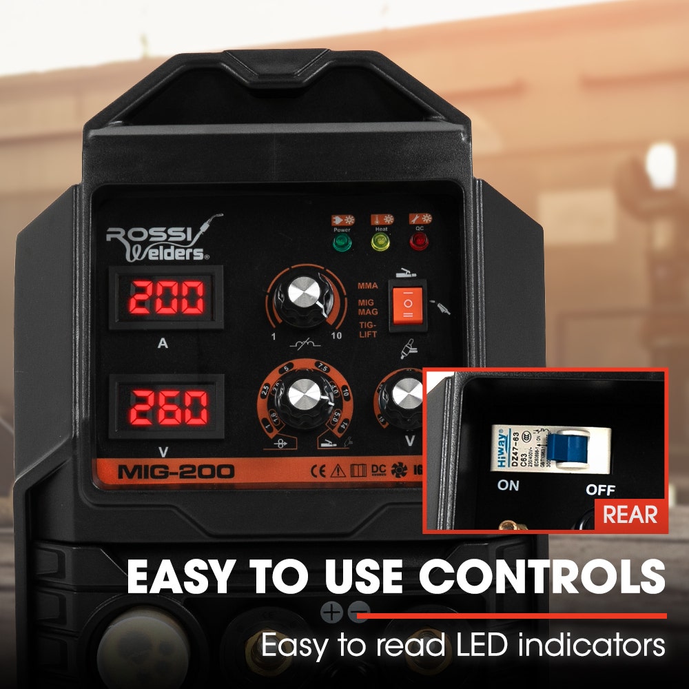 ROSSI 200A MIG/MAG/MMA/ARC/TIG Multi-Purpose Welder MIG-200, Flux/Solid Wire/CO2 Or Argon Gas