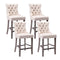 4X Velvet Bar Stools with Studs Trim Wooden Legs Tufted Dining Chairs Kitchen