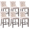 6X Velvet Bar Stools with Studs Trim Wooden Legs Tufted Dining Chairs Kitchen