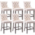 6X Velvet Bar Stools with Studs Trim Wooden Legs Tufted Dining Chairs Kitchen