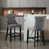 6X Velvet Bar Stools with Studs Trim Wooden Legs Tufted Dining Chairs Kitchen