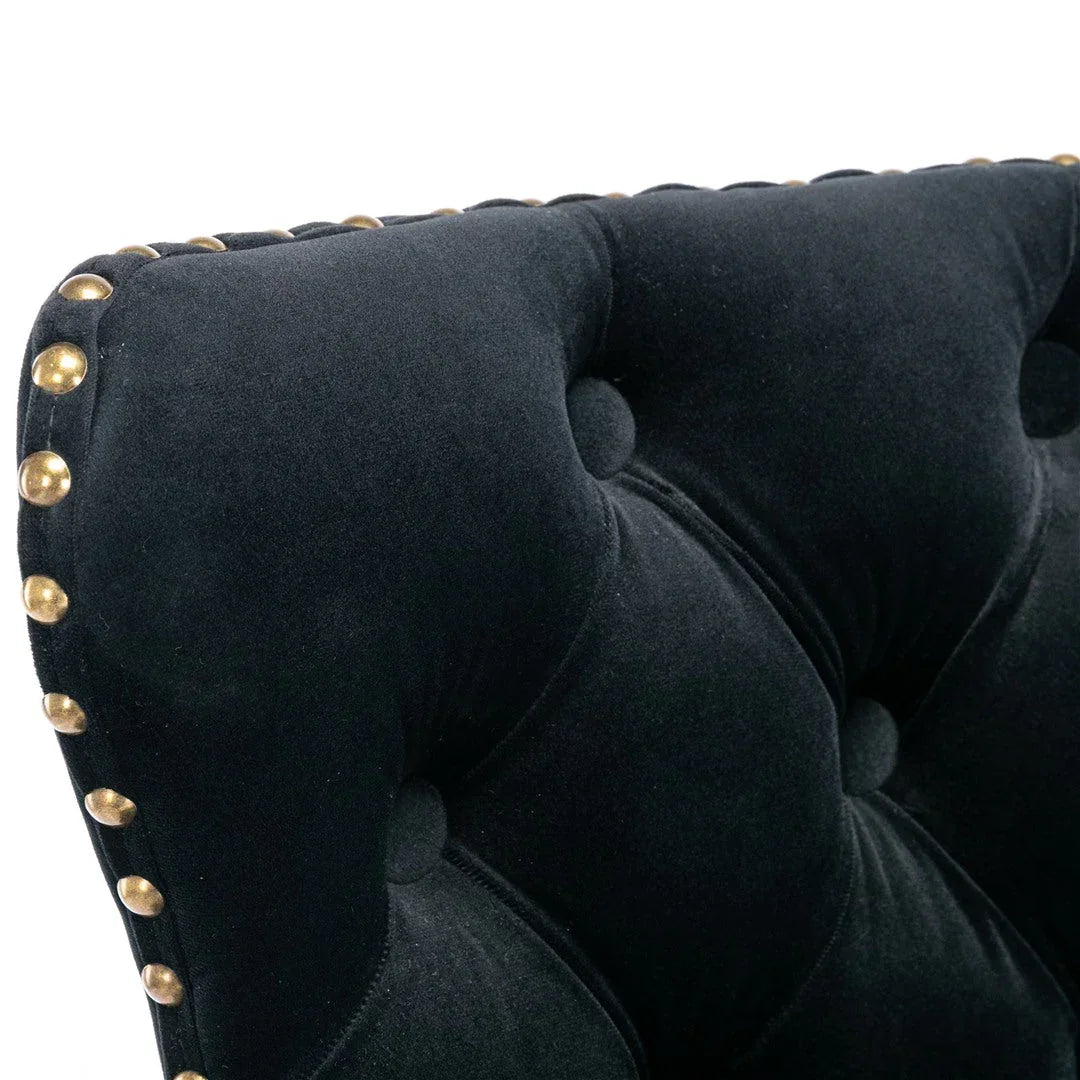 Velvet Bar Stools – Adjustable Height 63–84cm, Tufted Back, Black (Set of 2)