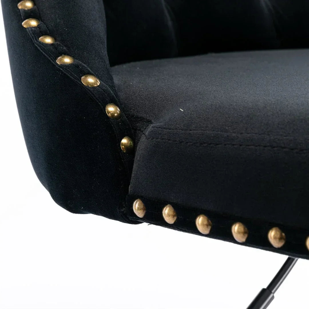 Velvet Bar Stools – Adjustable Height 63–84cm, Tufted Back, Black (Set of 2)