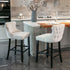 4x Velvet Upholstered Button Tufted Bar Stools with Wood Legs and Studs-Beige