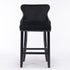 2x Velvet Upholstered Button Tufted Bar Stools with Wood Legs and Studs-Black