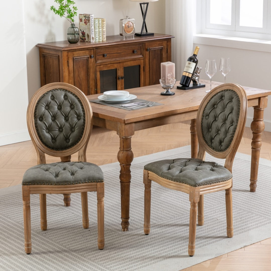 AADEN 2x Velvet Faux Leather Dining Chairs with Solid Wood Legs-Pine Green