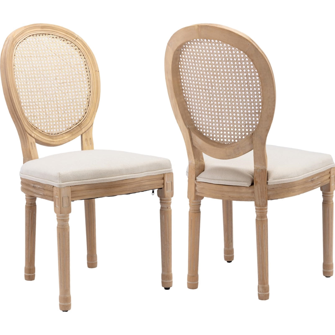 AADEN 6x Rattan Dining Chairs with Solid Wood Legs- Beige