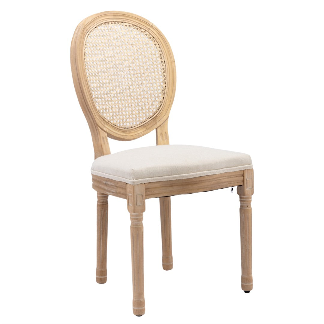 AADEN 6x Rattan Dining Chairs with Solid Wood Legs- Beige