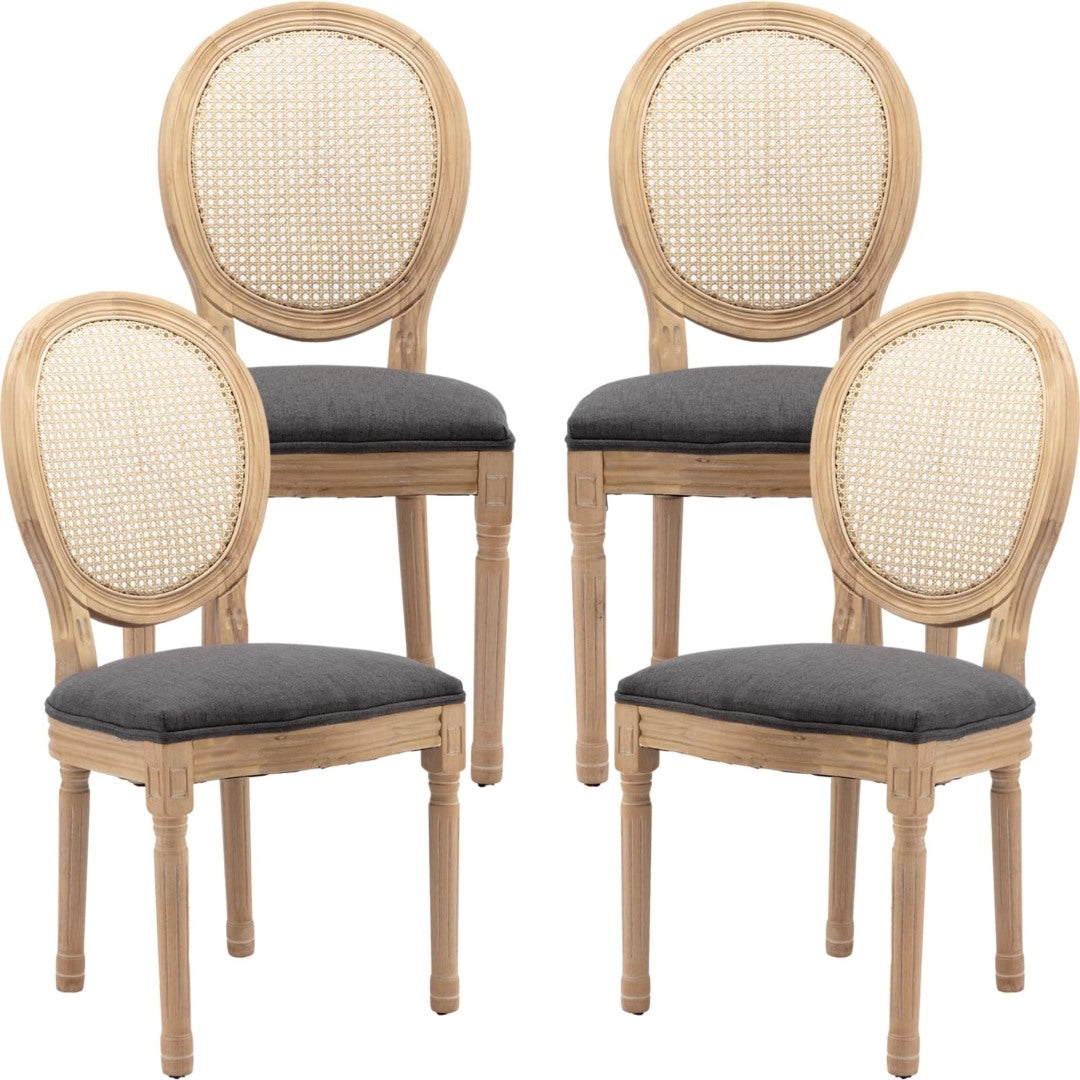 AADEN 4x Rattan Dining Chairs with Solid Wood Legs- Grey