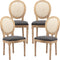 AADEN 4x Rattan Dining Chairs with Solid Wood Legs- Grey