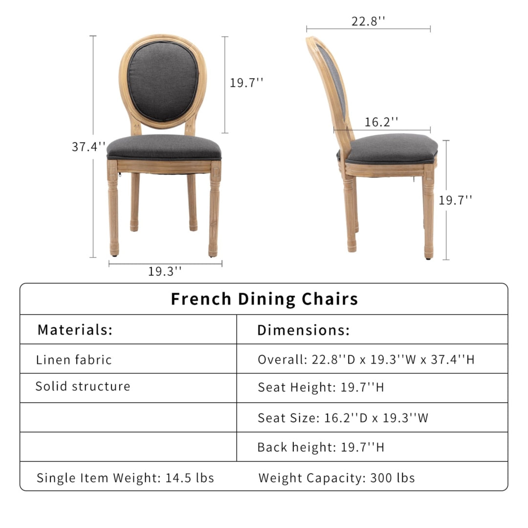 AADEN 4x Linen Dining Chairs with Solid Wood Legs- Grey