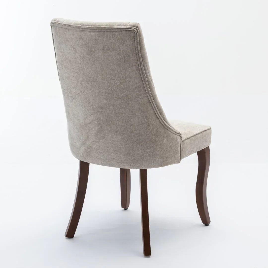 2x Fabric Channel Tufted Dining Chairs with Curved Wood Legs -Beige