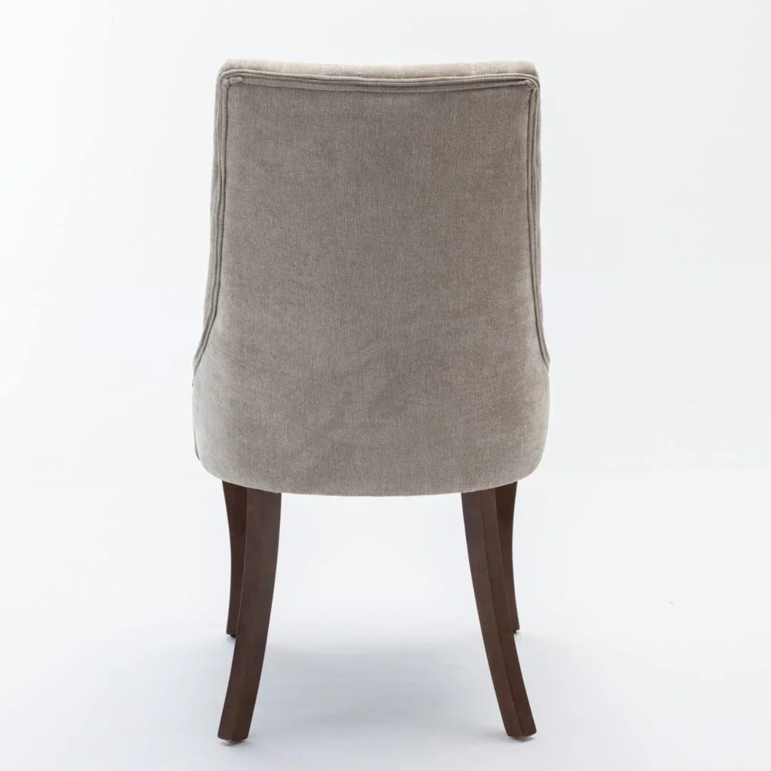 2x Fabric Channel Tufted Dining Chairs with Curved Wood Legs -Beige