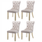 4x Velvet Dining Chairs Upholstered Tufted Kithcen Chair with Solid Wood Legs Stud Trim and Ring-Beige