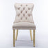 4x Velvet Dining Chairs Upholstered Tufted Kithcen Chair with Solid Wood Legs Stud Trim and Ring-Beige