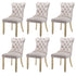 6x Velvet Dining Chairs Upholstered Tufted Kithcen Chair with Solid Wood Legs Stud Trim and Ring-Beige