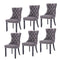 6x Velvet Dining Chairs Upholstered Tufted Kithcen Chair with Solid Wood Legs Stud Trim and Ring-Gray