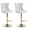 2x Height Adjustable Swivel Bar Stool Velvet Studs Barstool with Footrest and Golden Base- Beige