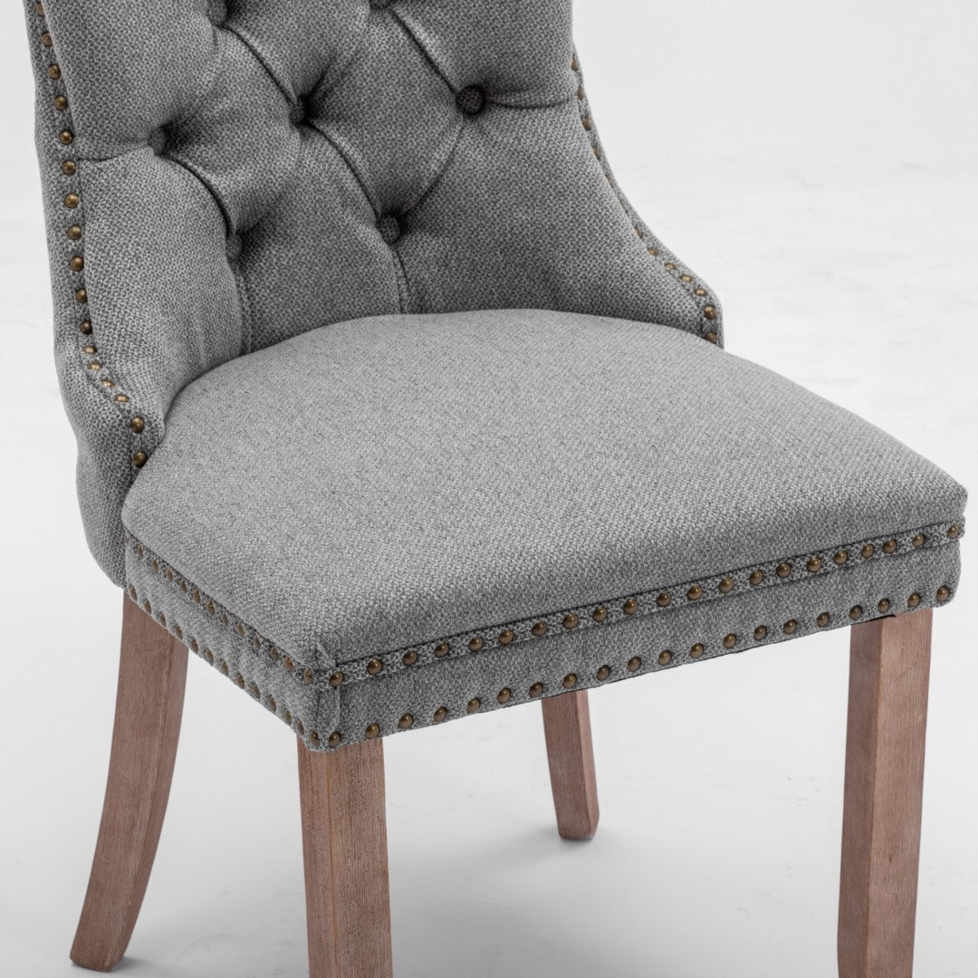 AADEN Modern Elegant Button-Tufted Upholstered Fabric with Studs Trim and Wooden legs Dining Side Chair-Gray