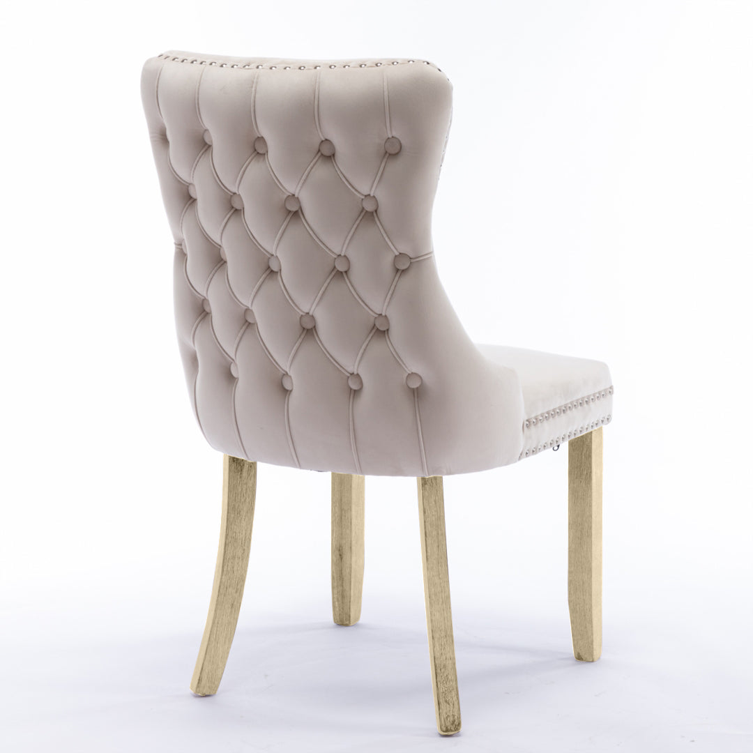 8x Velvet Upholstered Dining Chairs Tufted Wingback Side Chair with Studs Trim Solid Wood Legs for Kitchen