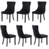 6x Velvet Upholstered Dining Tufted Chairs with Studs Trim and Solid Wood Legs-Black