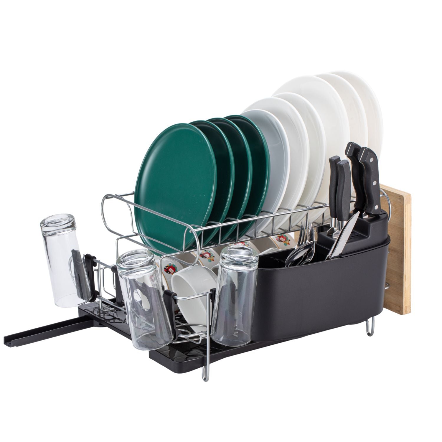 2-Tier Dish Drying Rack with Draining Board and Cup Holder GO-DR-100-YH