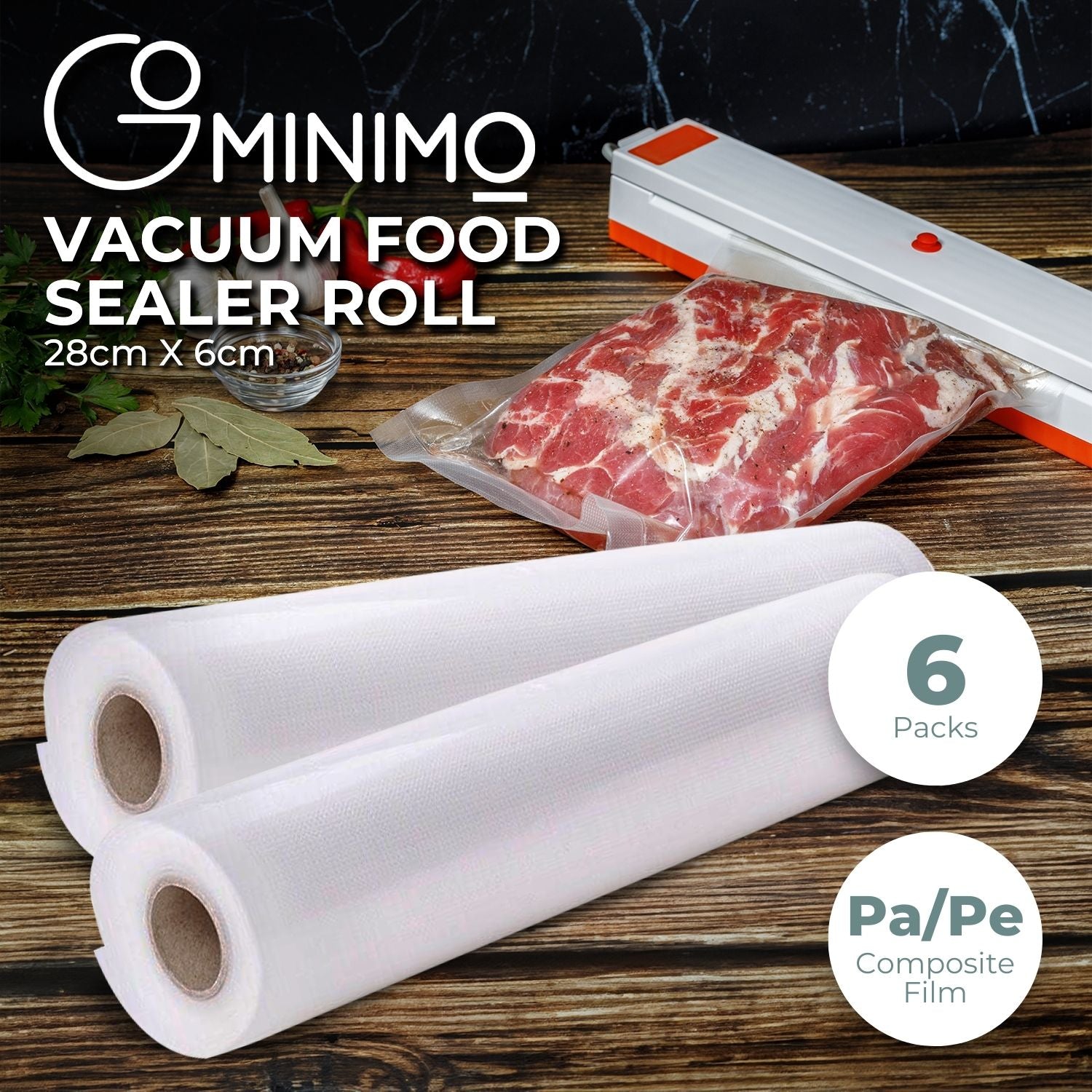 GOMINIMO 6 Pack Vacuum Food Sealer Rolls (28cm x 6m)