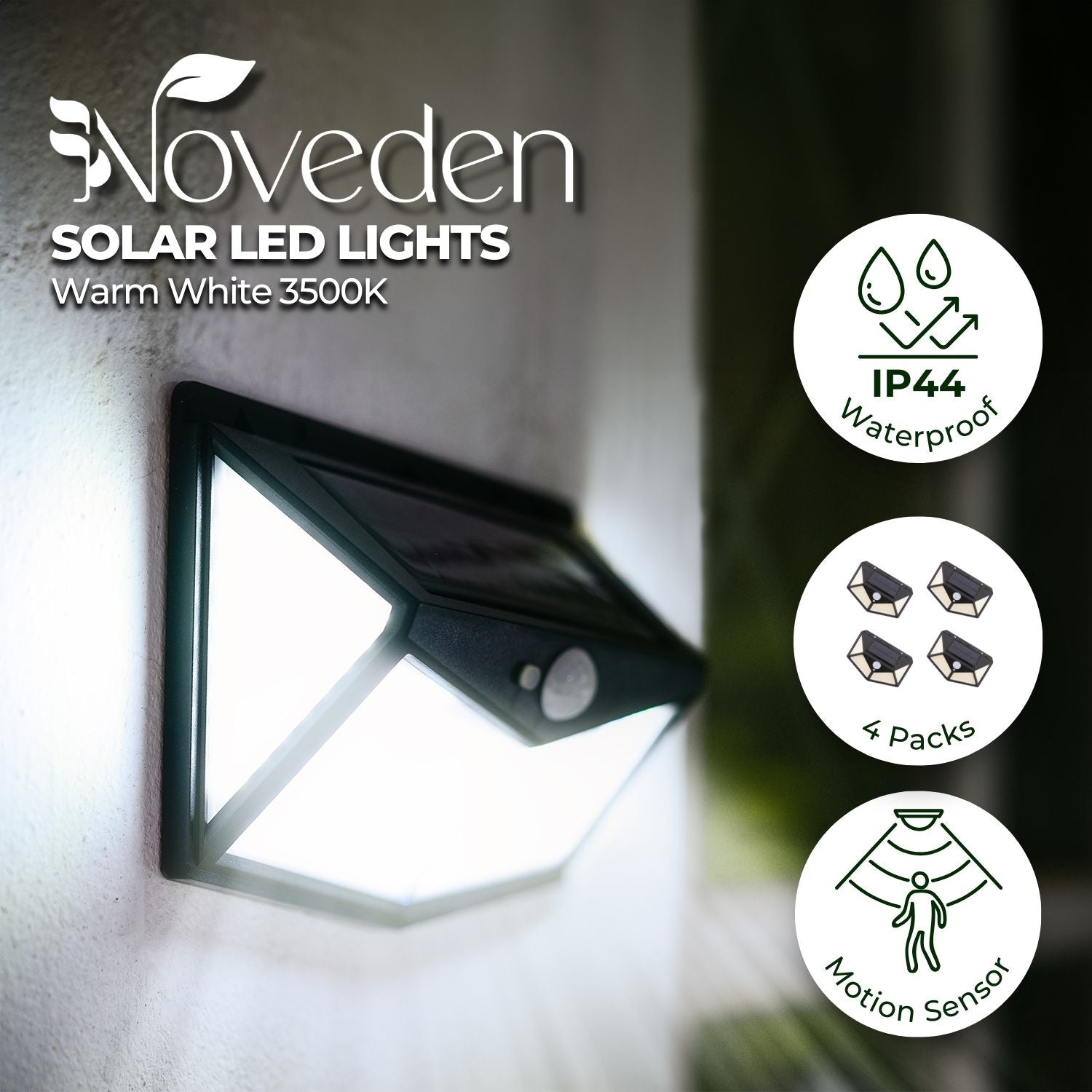 NOVEDEN 4 Packs Solar LED Lights with 3 Light Modes (Black)
