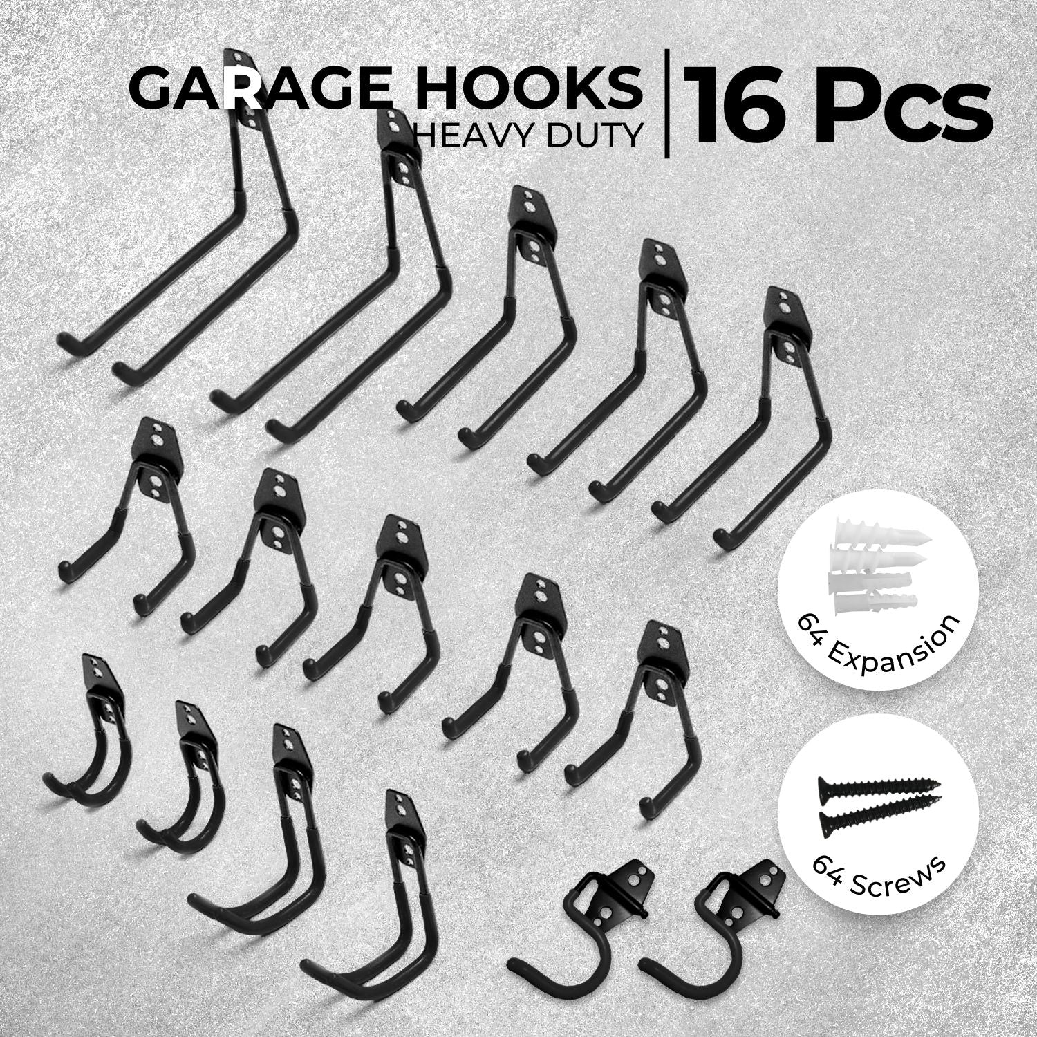 RYNOMATE 16 Pack Garage Hooks Heavy Duty (Black)