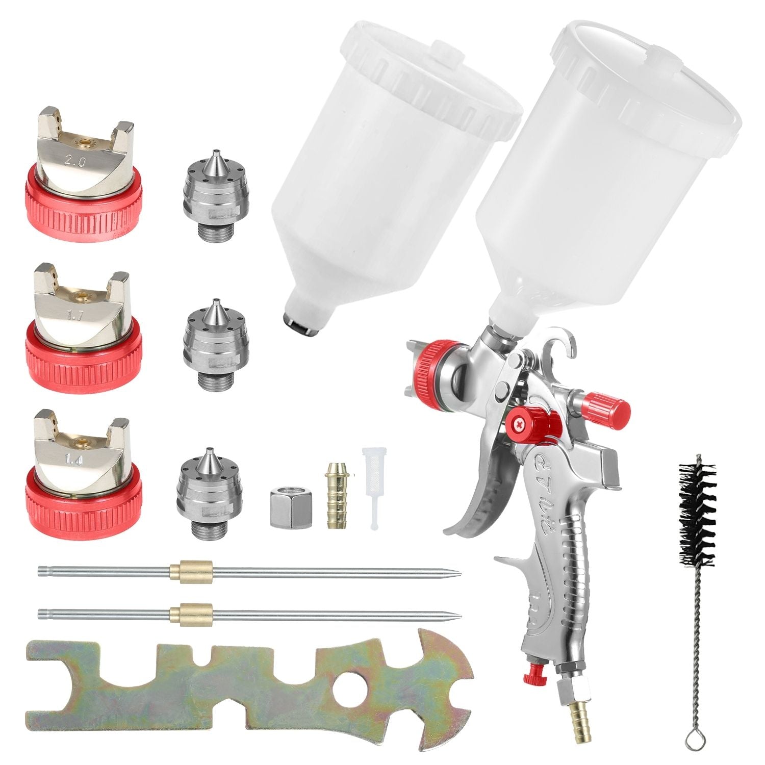 Gravity Feed Air Spray Paint Gun Kit with 3 Nozzle (Red) RNM-PSG-100-SK