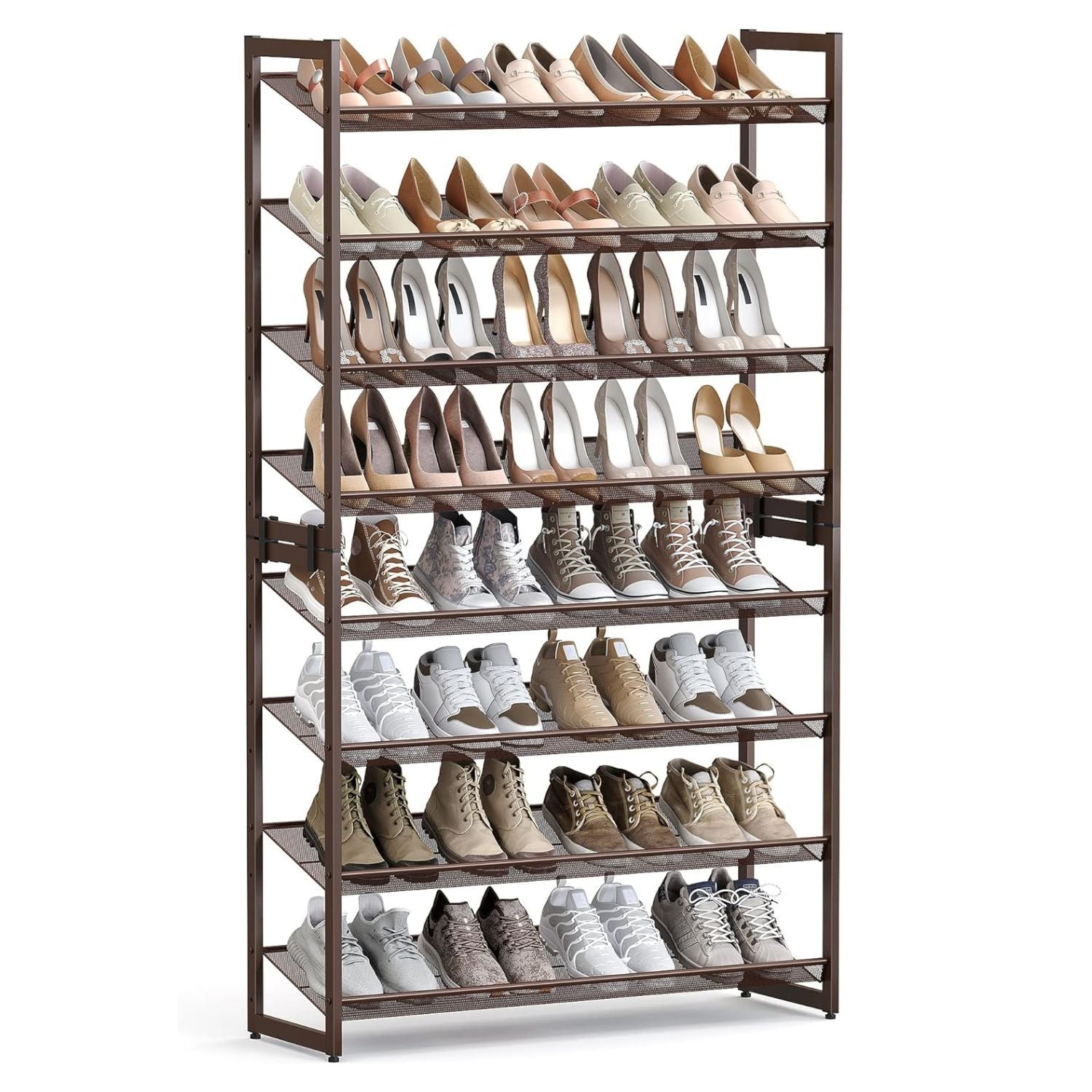 8-Tier Shoe Rack Storage 32 pairs with Adjustable Shelves Bronze