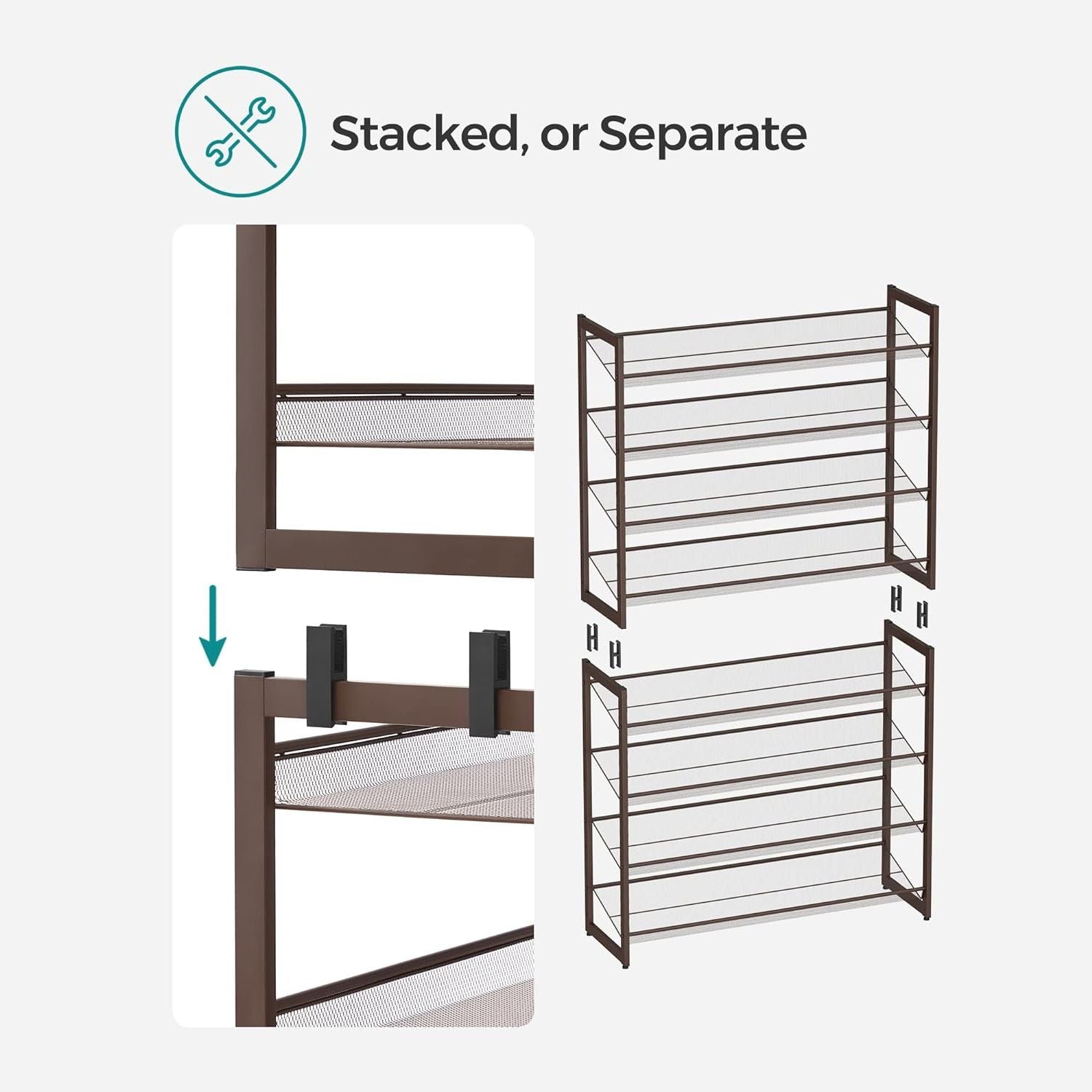 8-Tier Shoe Rack Storage 32 pairs with Adjustable Shelves Bronze