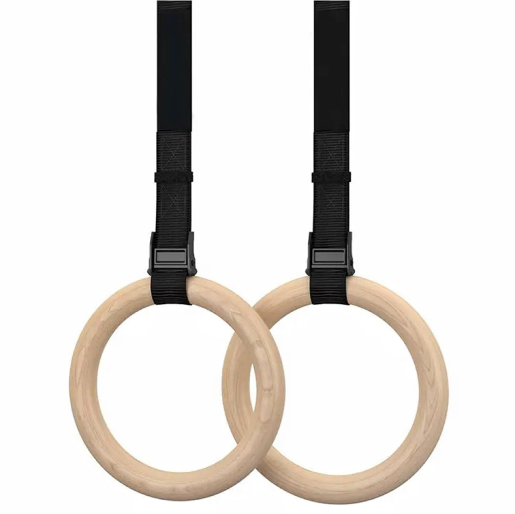 Wooden Gymnastic Rings with Adjustable Straps Heavy Duty Exercise Gym Rings Wooden