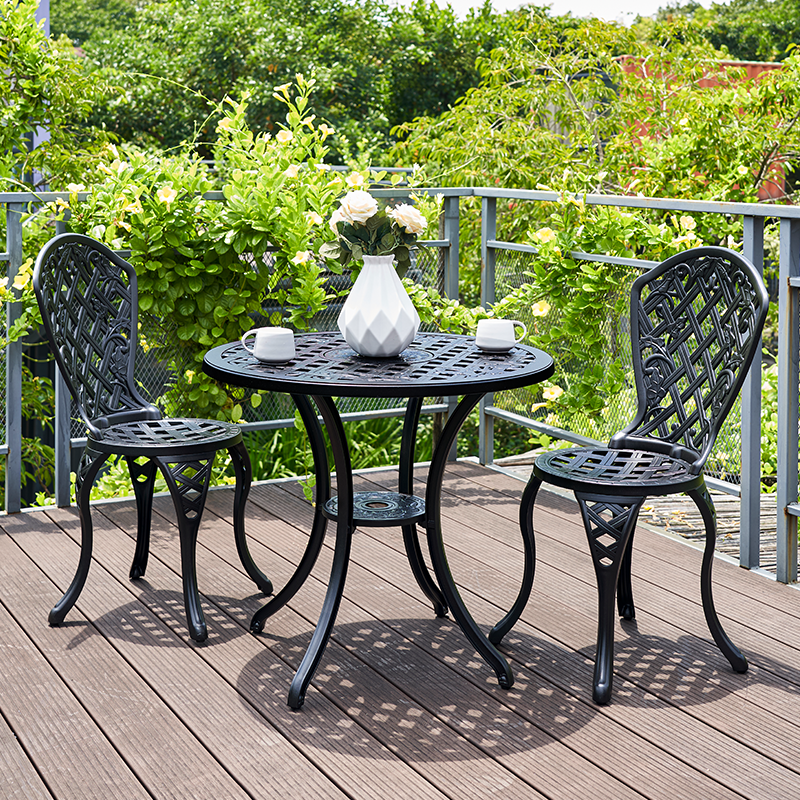 Remy 3‑Piece Outdoor Setting – Aluminium Table & 2 Chairs, Modern Black