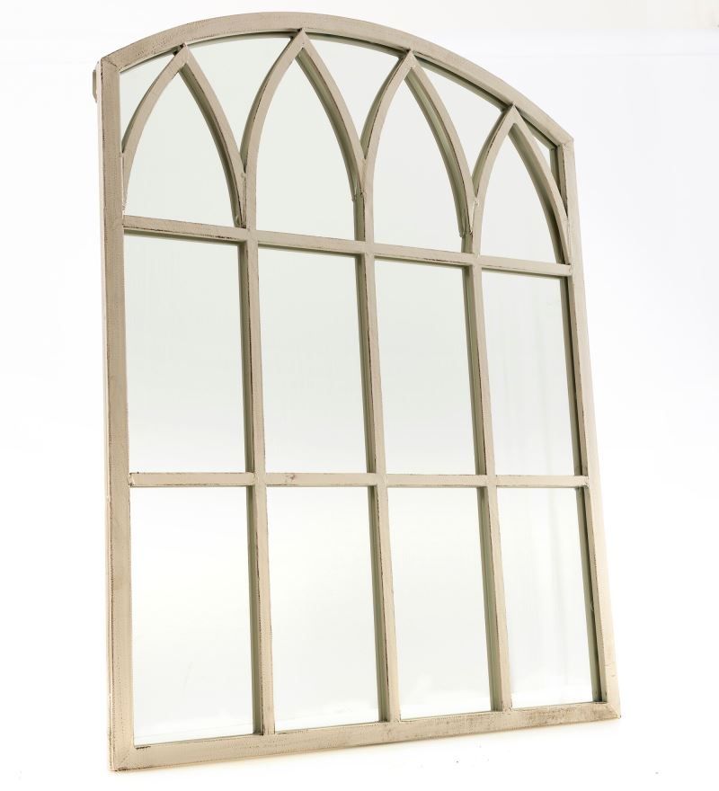 Lavinia Garden Mirror Gothic Arch Metal Frame Antique White Indoor Outdoor