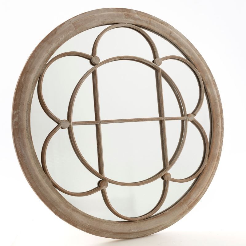 Sally Round Garden Mirror Metal Frame Sand Colour Outdoor Decor 90cm