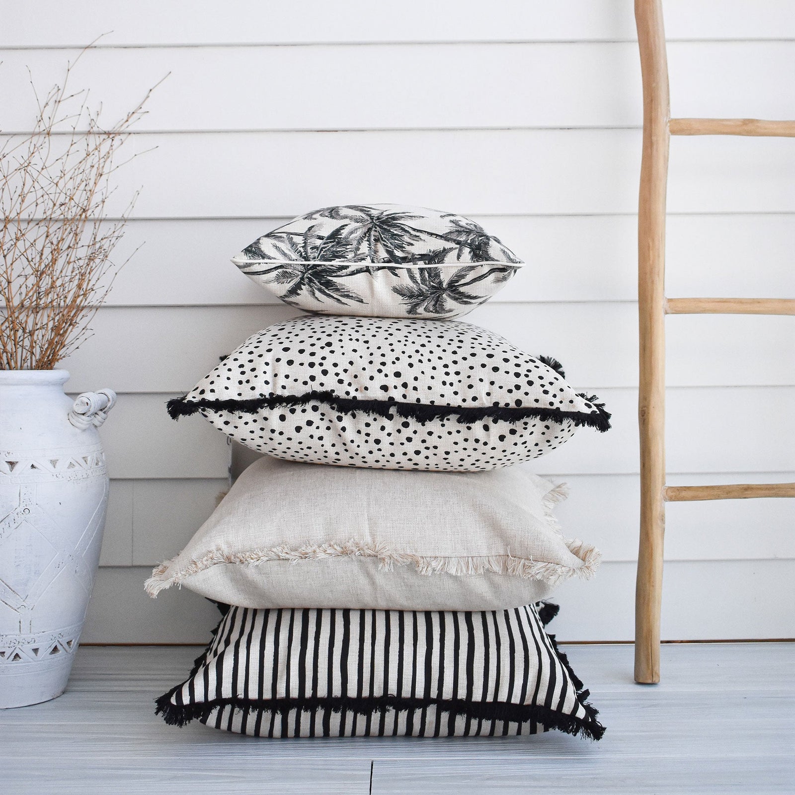 Cushion Cover-Coastal Fringe Natural-Solid Natural-60cm x 60cm