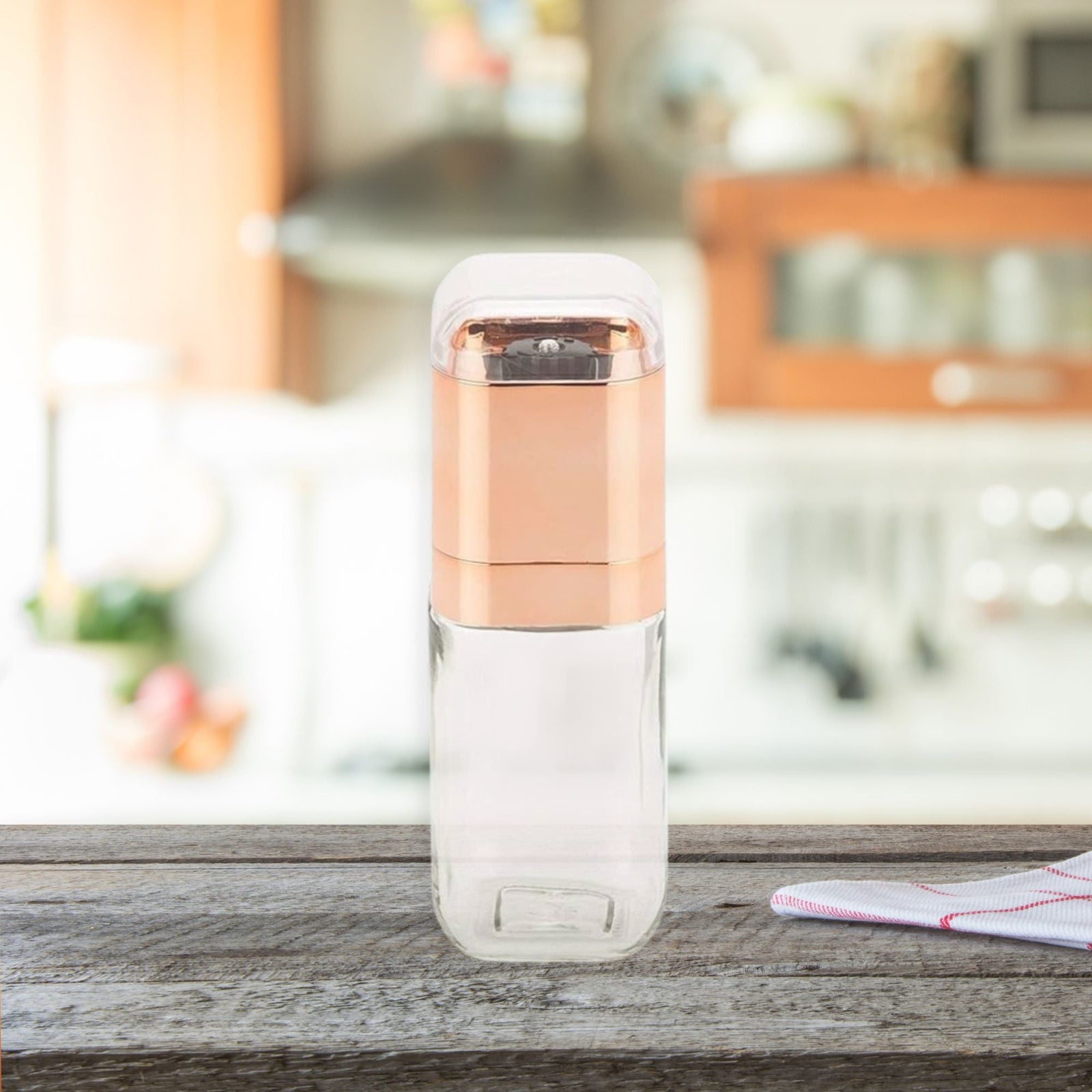 Salt and Pepper Grinder - 180ml Glass Design + Rose Gold Bottle Manual Hand Mill