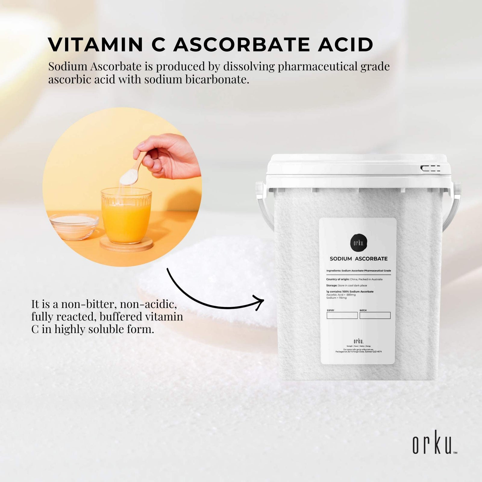 1.2Kg Sodium Ascorbate Powder - Tub Vitamin C Pharmaceutical Grade Ascorbic Acid