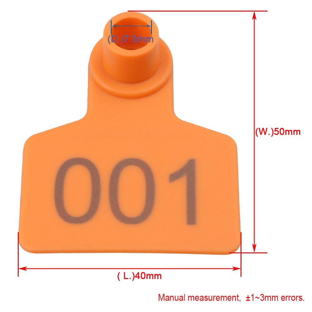 1-100 Cattle Number Ear Tags 5x4cm Set - Small Orange Pig Goat Livestock Label