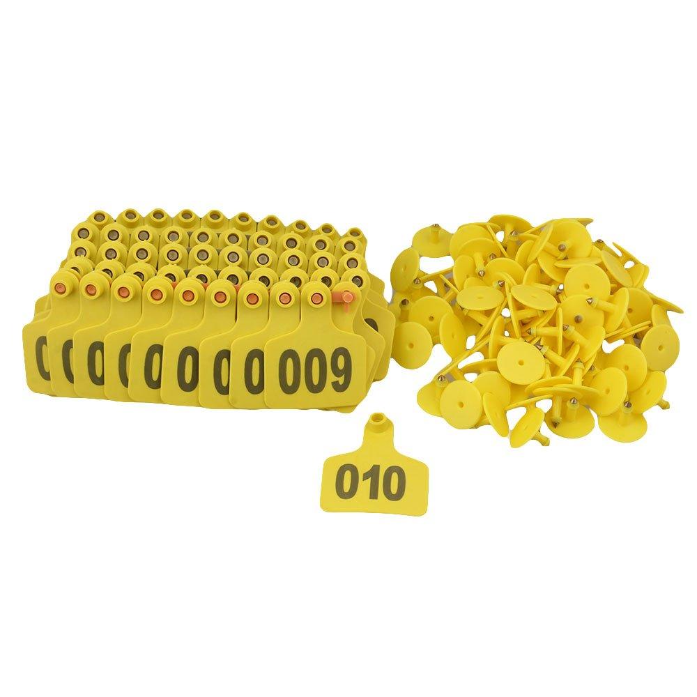 1-100 Cattle Number Ear Tag 6x7cm Set -Medium Yellow Cow Sheep Livestock Label