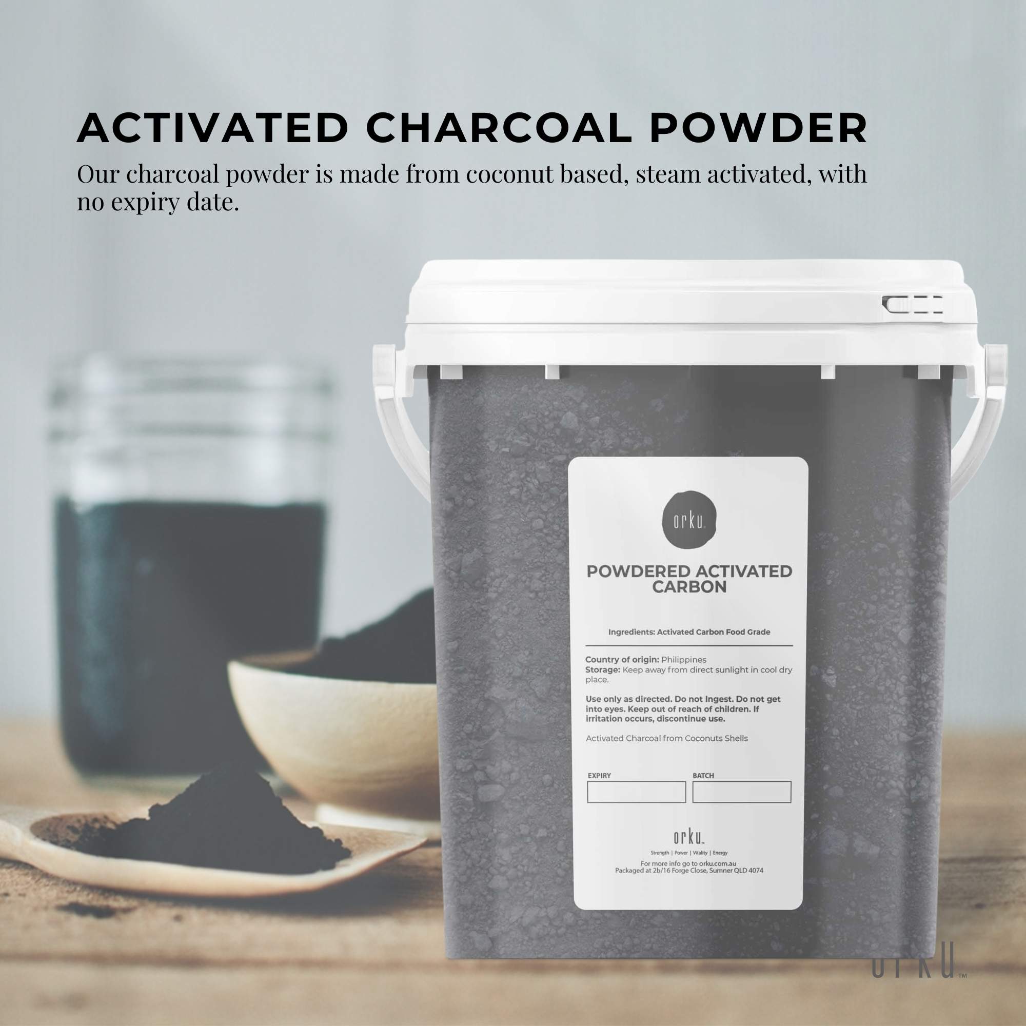 Orku 400g Activated Carbon Powder Coconut Charcoal Bucket