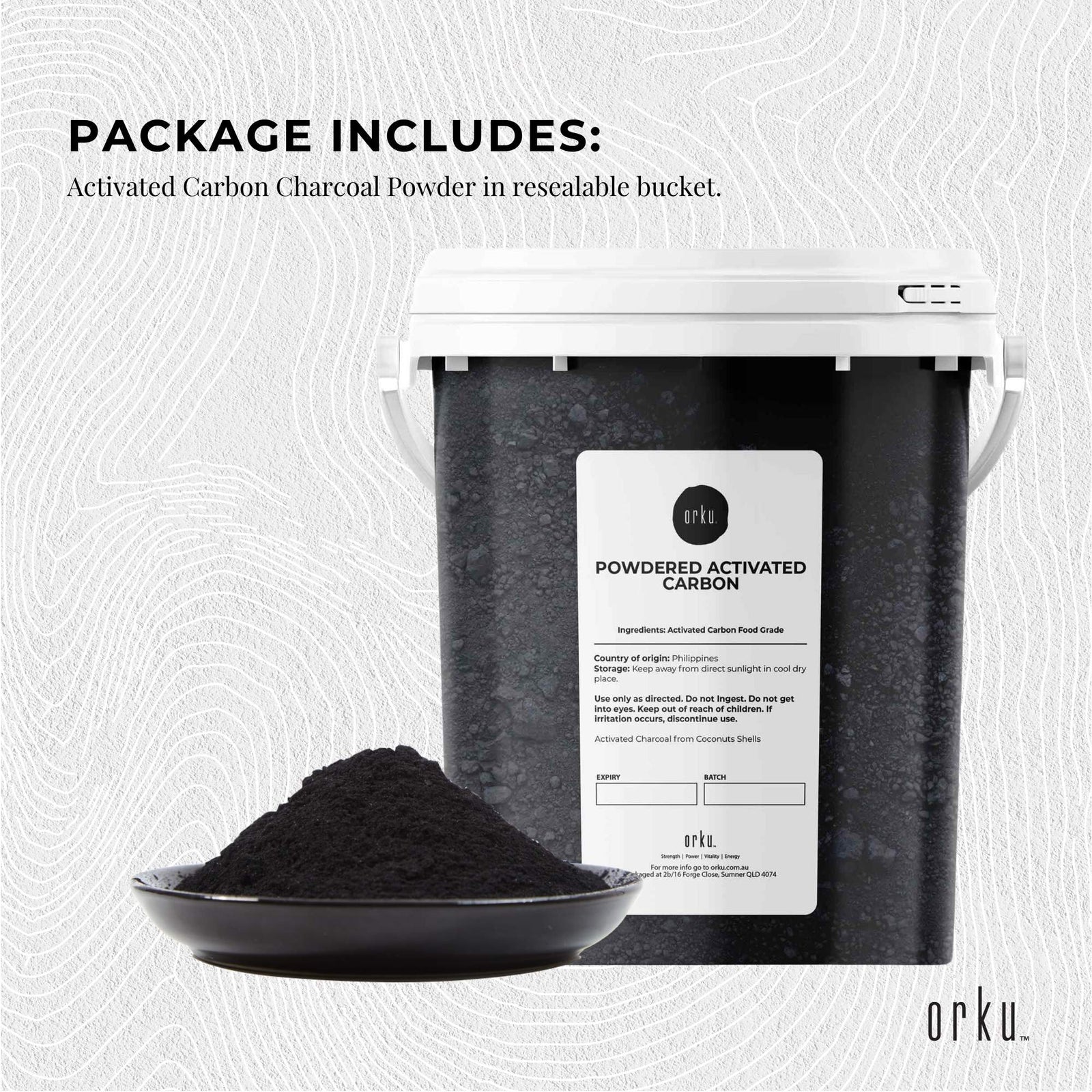 Orku 400g Activated Carbon Powder Coconut Charcoal Bucket
